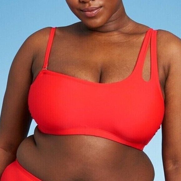 Xhilaration One Shoulder Bikini Top Plus Size 22W Red Orange NWT Swimwear New - Picture 1 of 10